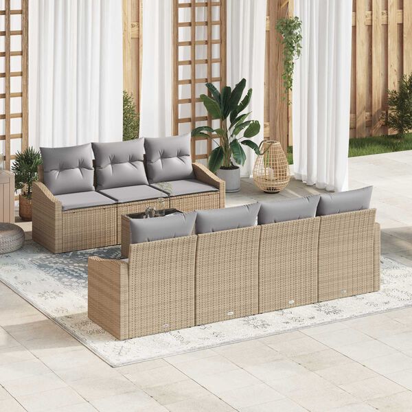 vidaXL Bankstel met kussen met opslag 8 pcs Beige en Grijs poly rattan
