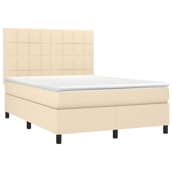 vidaXL Boxspring met matras en LED stof cr&egrave;mekleurig 140x190 cm