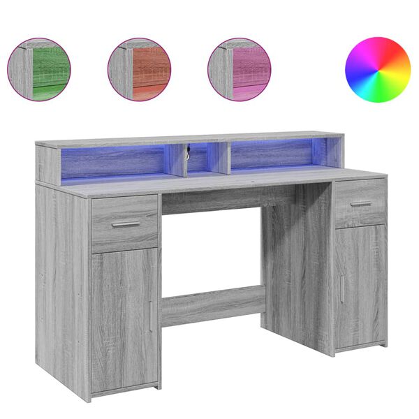 vidaXL Bureau met LED-verlichting 140x55x91 cm hout grijs sonoma eiken