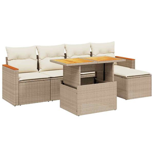 vidaXL 6-delige Loungeset met kussens poly rattan beige