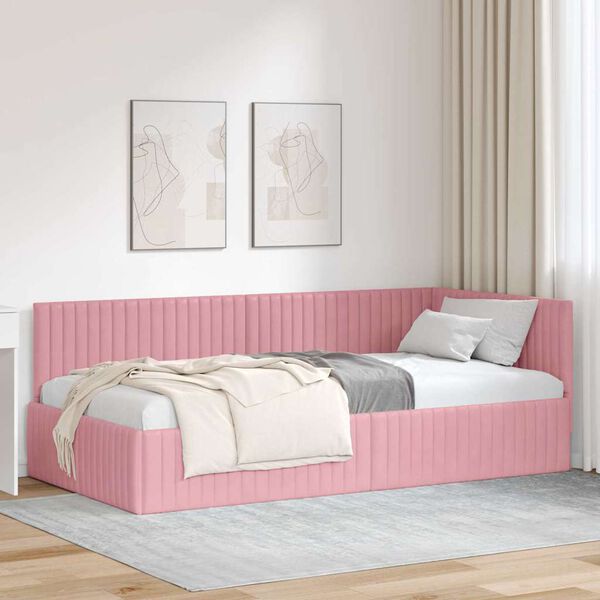vidaXL Hoekbedframe met hoofdeinde Roze 100 cm x 200 cm Fluweel