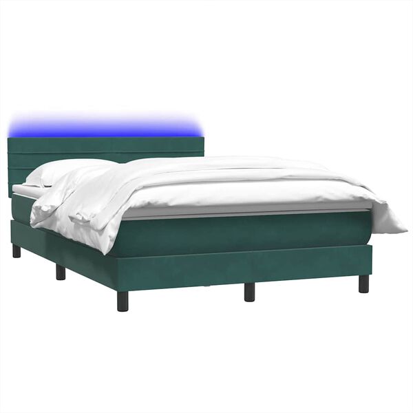 vidaXL Boxspring met matras en LED fluweel donkergroen 140x210 cm