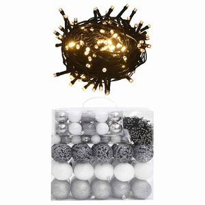 vidaXL 120-delige Kerstballenset met piek en 300 LED's wit en grijs