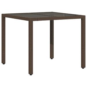 vidaXL Tuintafel met glazen blad 90x90x75 cm poly rattan bruin
