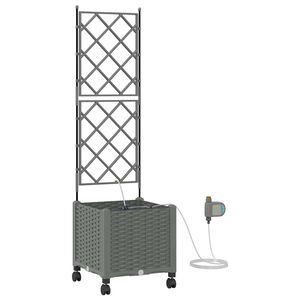 vidaXL Tuin Pot met Irrigatie en Wielen Lichtgrijs 40 x 40 x 148 cm PP