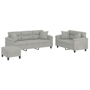 vidaXL 3-delige Loungeset met kussens microvezelstof lichtgrijs