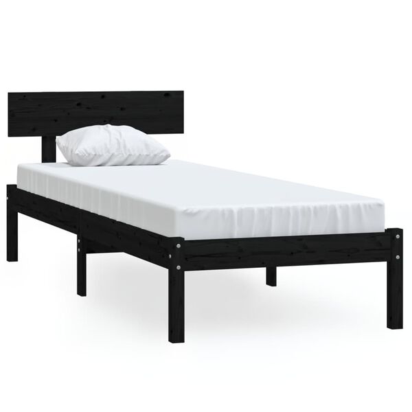 vidaXL Bedframe massief grenenhout zwart 90x200 cm
