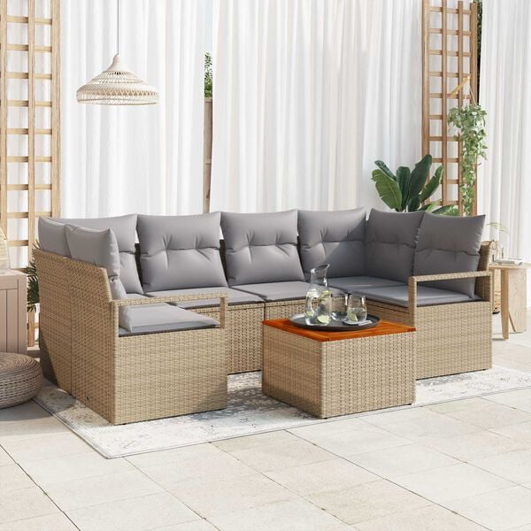 vidaXL Tuin Sofa Set 7 pcs beige en lichtgrijs