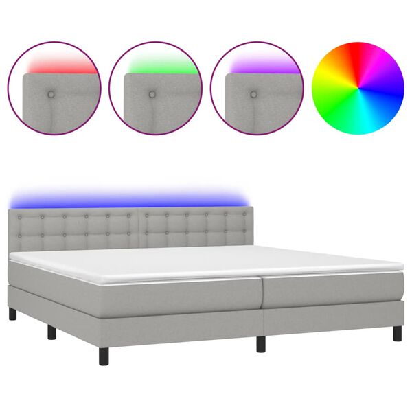 vidaXL Boxspring met matras en LED stof lichtgrijs 200x200 cm