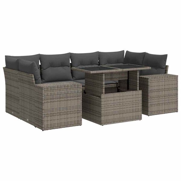 vidaXL 7-delige Loungeset met kussens poly rattan grijs