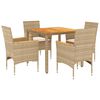 vidaXL 5-delige Tuinset met kussens poly rattan en acaciahout beige