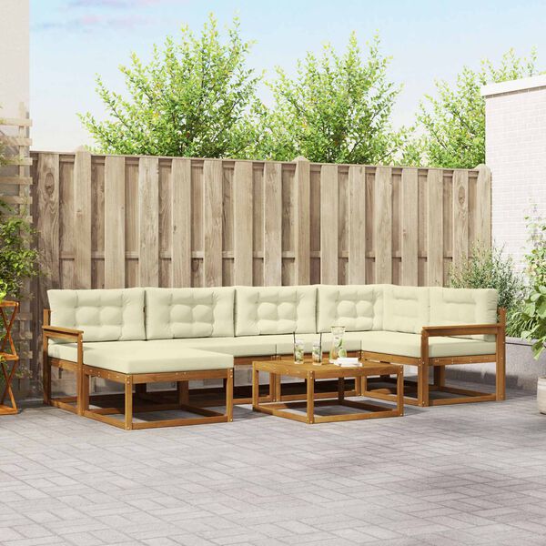 vidaXL Buiten bankenset met kussen 7 pcs Natuurlijk en Cr&egrave;me
