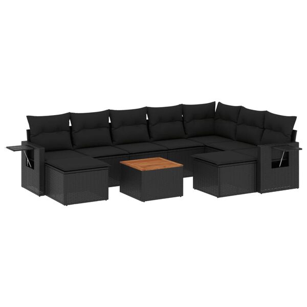 vidaXL 10-delige Loungeset met kussens poly rattan zwart