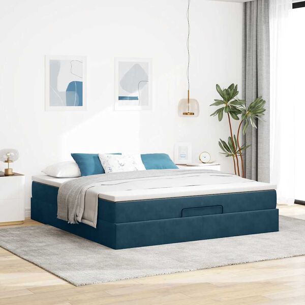 vidaXL Ottoman bed met matras 160x200cm fluweel donkerblauw