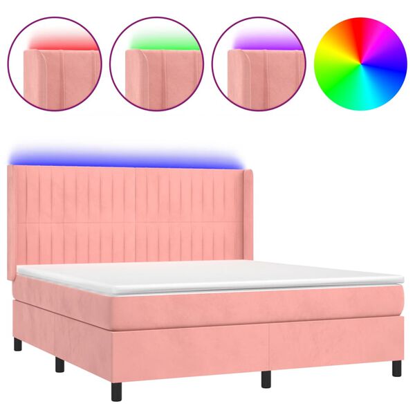 vidaXL Boxspring met matras en LED fluweel roze 160x200 cm