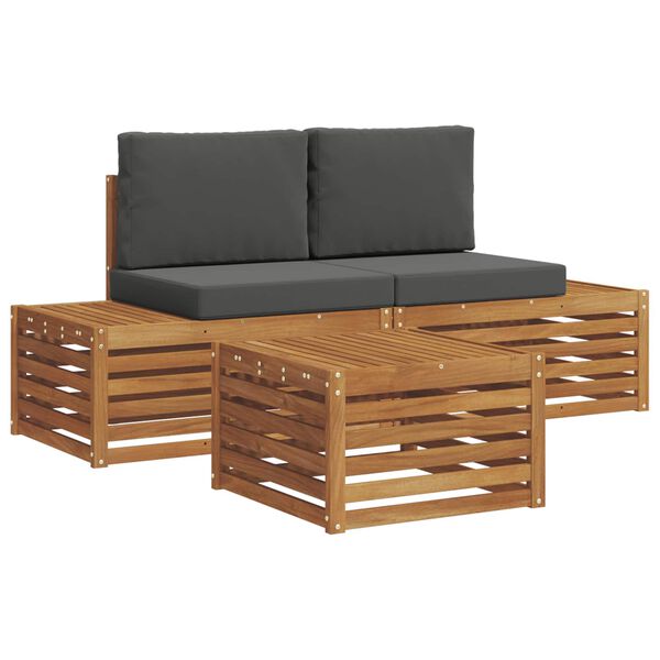vidaXL Buiten bankenset met kussen 3 Stuk Natuurlijk en Antraciet