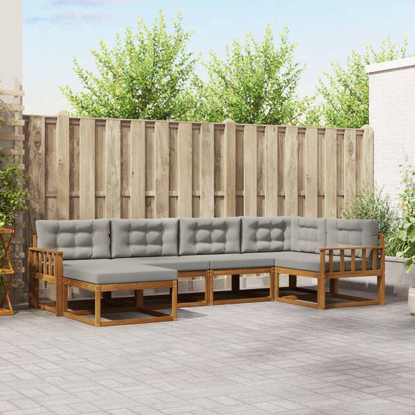 vidaXL Buiten bankenset met kussen 6 pcs Natuurlijk en Lichtgrijs