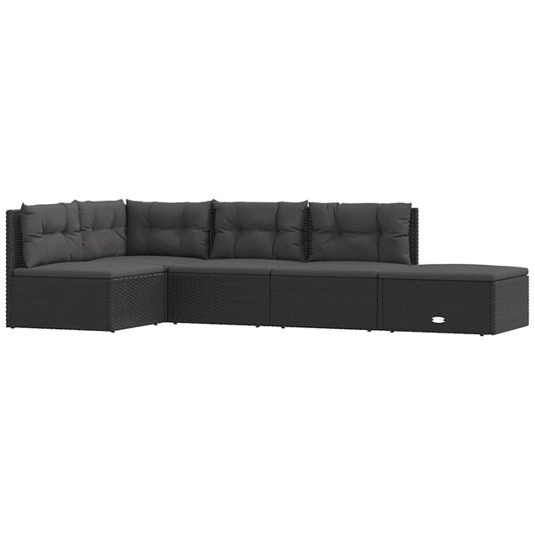 vidaXL 5-delige Loungeset met kussens poly rattan zwart