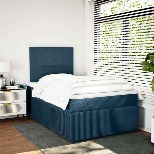 vidaXL Boxspring met matras fluweel donkerblauw 120x190 cm