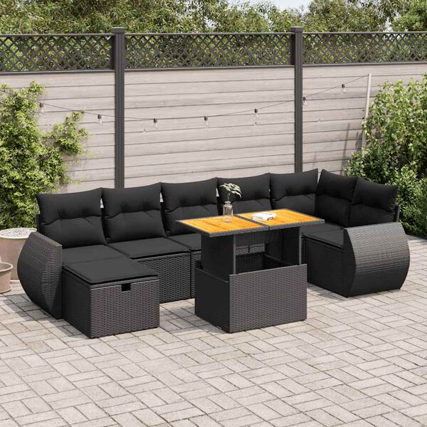 vidaXL 5-delige Loungeset met kussens poly rattan acacia zwart
