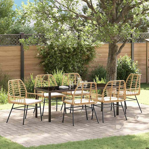 vidaXL Tuin eettafelset 7 pcs Bruin poly rattan