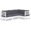 vidaXL 4-delige Loungeset met kussens grenenhout wit