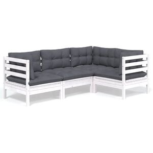 vidaXL 4-delige Loungeset met kussens grenenhout wit