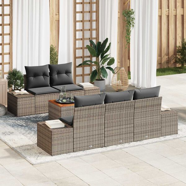 vidaXL Tuinbankenset met opslag 6 pcs Grijs poly rattan