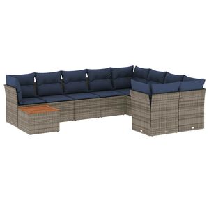 vidaXL 10-delige Loungeset met kussens poly rattan grijs