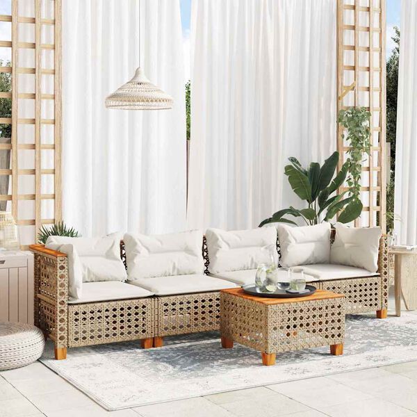 vidaXL 5-delige Loungeset met kussens poly rattan beige