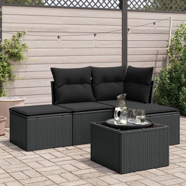 vidaXL 5-delige Loungeset met kussens poly rattan zwart