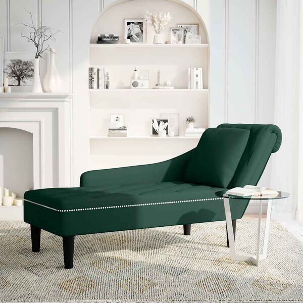 vidaXL Chaise longue met kussen&rechterarmleuning fluweel donkergroen