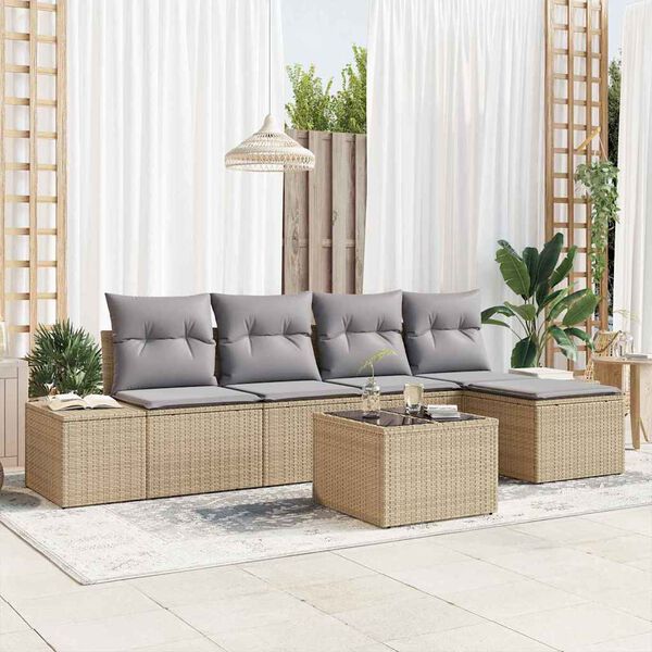 vidaXL Tuin Sofa Set met kussen 6 pcs Beige poly rattan