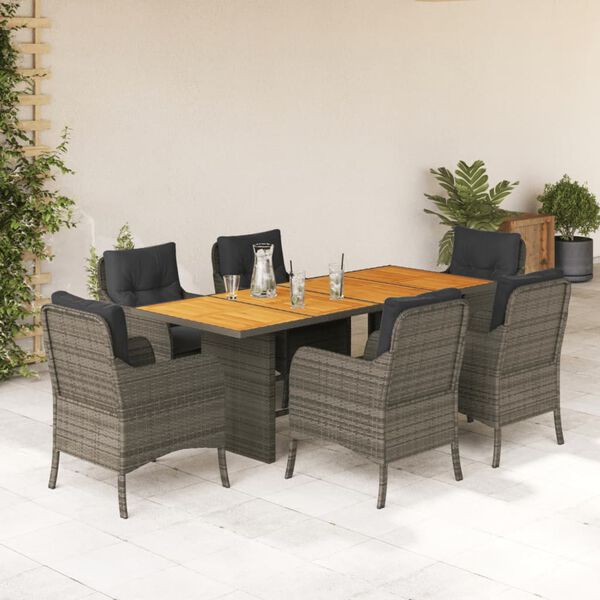 vidaXL 7-delige Tuinset met kussens poly rattan grijs