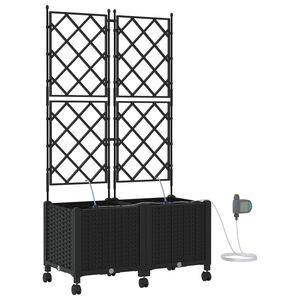 vidaXL Tuin Pot met Irrigatie en Wielen 2 st Zwart 80 x 40 x 148 cm PP