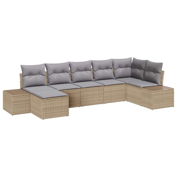 vidaXL Tuin Sofa Set met kussen met opslag 7 pcs Beige poly rattan