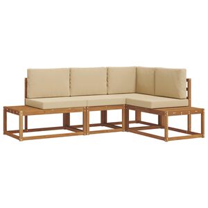 vidaXL Buiten bankenset met kussen 4 Stuk Natuurlijk en Beige