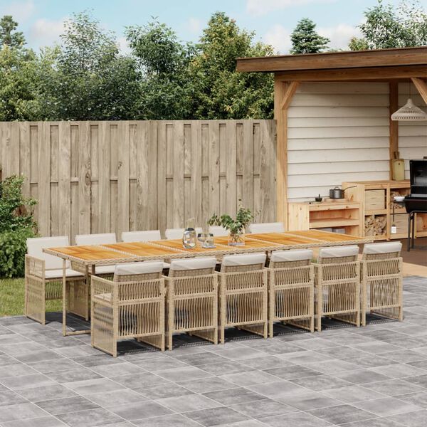 vidaXL 13-delige Tuinset met kussens poly rattan beige