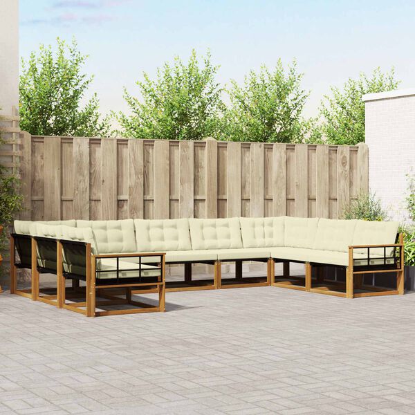vidaXL Buiten bankenset met kussen 9 pcs Natuurlijk en Cr&egrave;me