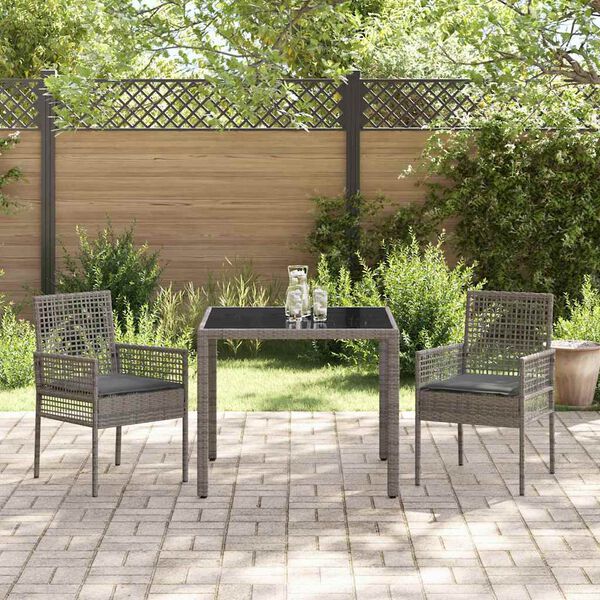 vidaXL Tuin eettafelset 3 pcs Grijs poly rattan