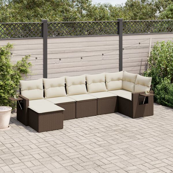 vidaXL 7-delige Loungeset met kussens poly rattan bruin