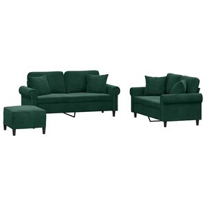 vidaXL 3-delige Loungeset met kussens fluweel donkergroen
