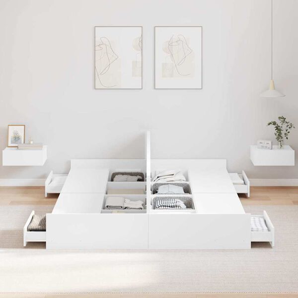 vidaXL Opbergbedframe met hoofdeinde Wit 150 x 200 cm Bewerkt hout