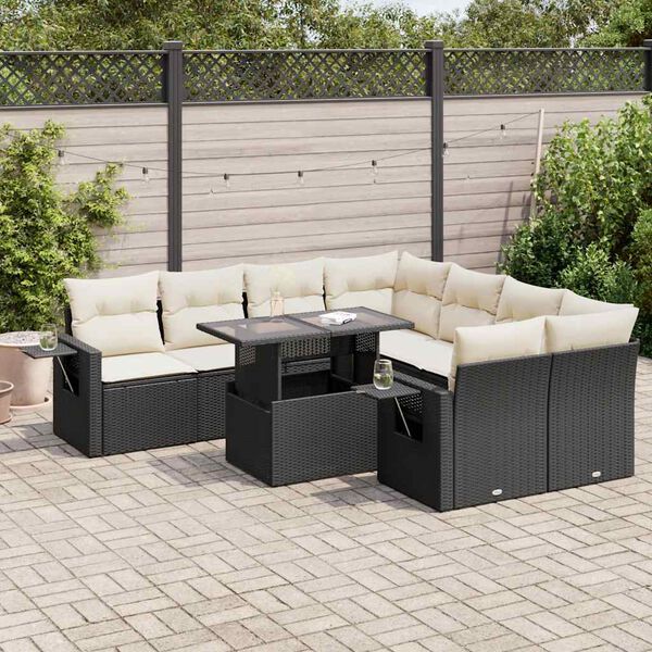 vidaXL 9-delige Loungeset met kussens poly rattan zwart