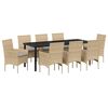 vidaXL Tuin eettafelset met kussen 9 pcs Beige poly rattan