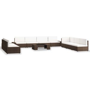 vidaXL 10-delige Loungeset poly rattan bruin