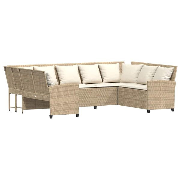 vidaXL Tuinbank met kussens poly rattan beige