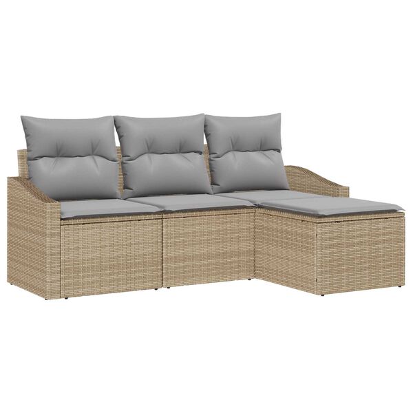 vidaXL Bankstel met kussen 4 pcs Beige en Licht Grijs poly rattan