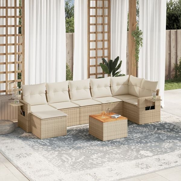 vidaXL 8-delige Loungeset met kussens poly rattan beige