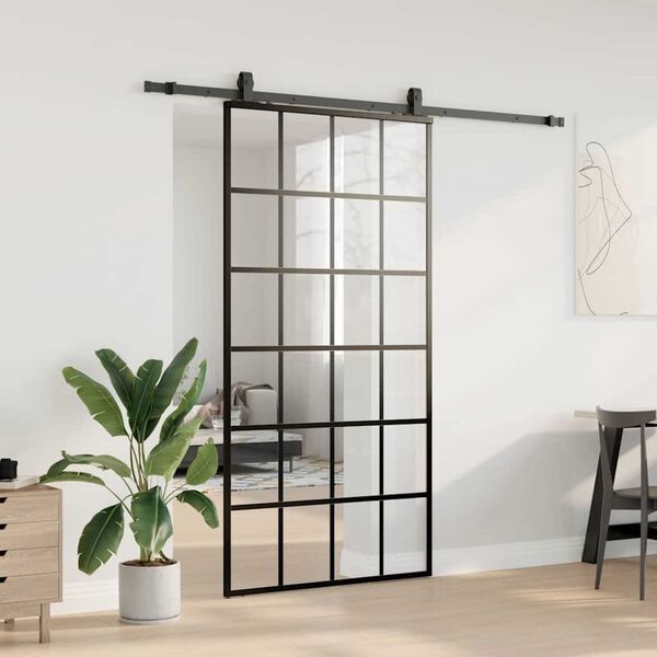 vidaXL Schuifdeur met beslagset 102x205 cm ESG glas zwart